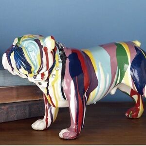 Stone painted  Bulldog with rhinestone collar